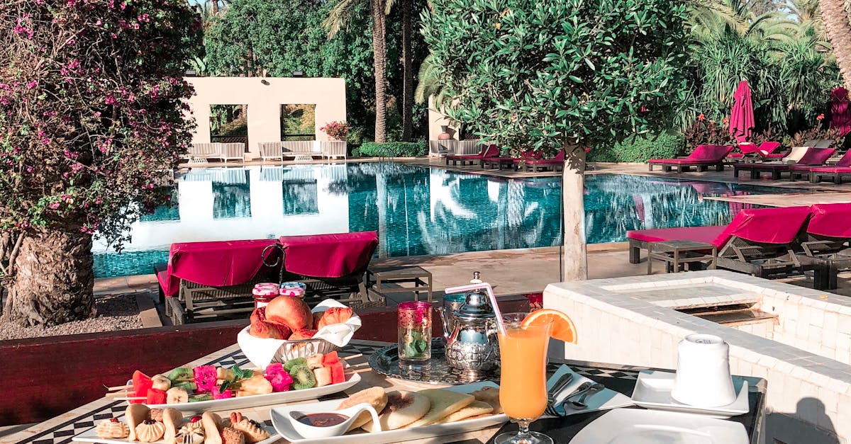 Foods Set on Table by the Pool