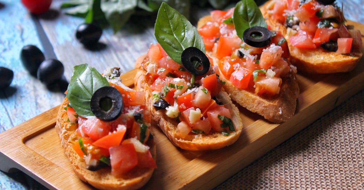 Bruschetta with Tomatoes, Black Olives and Basil 