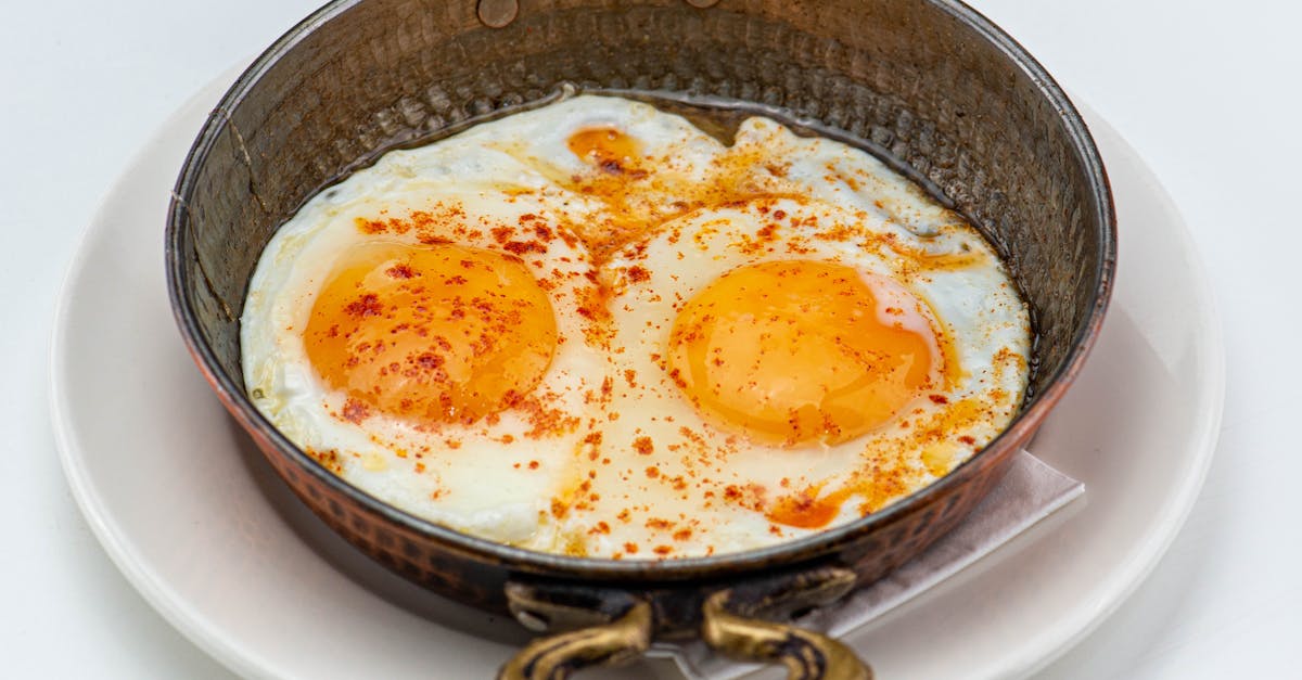 Spiced Poached Eggs on a Brass Saucepan against White Background